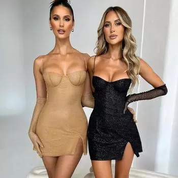 Модное блестящее модное платье с открытой спиной, женские лоскутные перчатки, сексуальные мини-платья для выпускного вечера, женские шикарные наряды, клубная одежда S чёрный