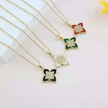 Модное блестящее ожерелье с четырьмя листочками клевера со стразами, простая сотня подходящих цепочек на ключицу, роскошное женское ожерелье чёрный