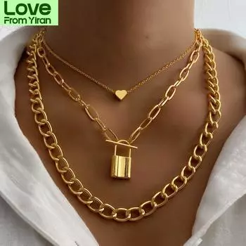 Модное большое цепное ожерелье из нержавеющей стали для женщин, толстый чокер с замком в форме сердца, ожерелья для вечеринок