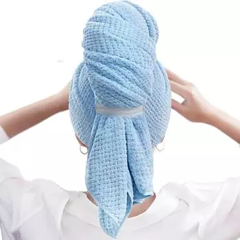 МОДНОЕ большое мягкое полотенце большого размера с ананасом, супер впитывающее полотенце для волос, быстросохнущее банное полотенце с эластичным ремешком для длинных густых волос светло-синий
