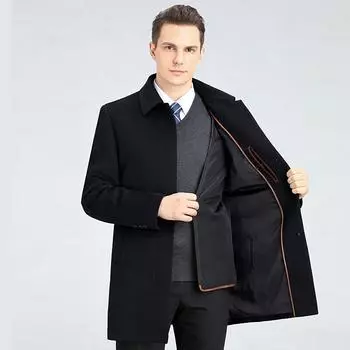 Модное брендовое кашемировое пальто для мужчин, пап среднего и пожилого возраста, съемная подстежка, куртка-ветровка из шерстяной шерсти на осень и зиму, утепленная 170