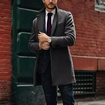 Модное британское мужское шерстяное пальто с длинным рукавом на осень и зиму L серый