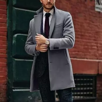 Модное британское мужское шерстяное пальто с длинным рукавом на осень и зиму S чёрный