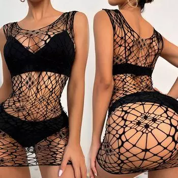Модное цельное обтягивающее нижнее белье с рыболовной сеткой, эластичное облегающее платье, женская эротическая сетчатая прозрачная короткая юбка XXXL