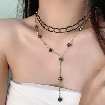 Модное черное ожерелье из бисера для женщин: Высококачественная, милая и стильная цепочка на ключицу — универсальный и уникальный аксессуар