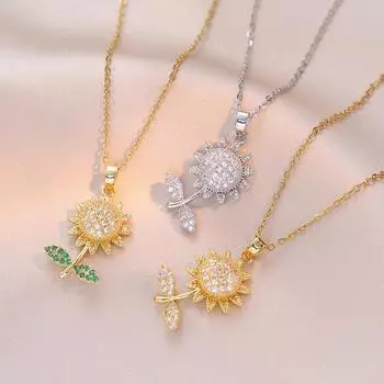Модное цветное циркониевое ожерелье с подвеской в виде подсолнуха для женщин, новинка 2024 года, цепочка из нержавеющей стали, ювелирные изделия, аксессуары для вечеринок 45cm