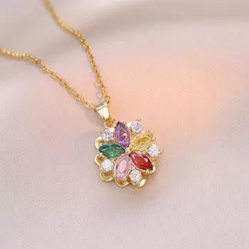 Модное цветное циркониевое вращающееся ожерелье с подвеской в виде цветка для женщин, новинка 2024 года, цепочка из нержавеющей стали, ювелирные изделия, аксессуары для вечеринок 45CM