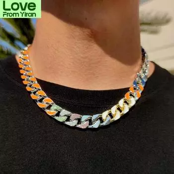 Модное цветное кубинское ожерелье с цепочкой для мужчин в стиле хип-хоп из титановой стали