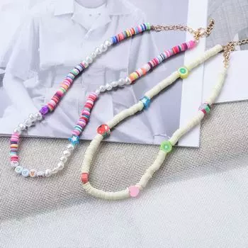 Модное цветное мягкое керамическое смоляное ожерелье с надписью «Счастливое» из двух частей, женское ожерелье ручной работы из бисера