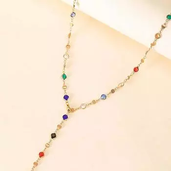 Модное цветное стеклянное длинное Y-образное ожерелье с металлической цепочкой на ключицу, золотое, серебряное, цветное, кисточка, ожерелье для вечеринки, украшения для тела A4