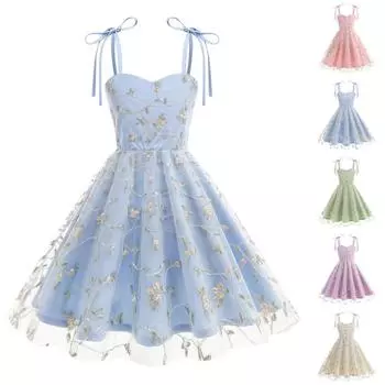 Модное детское платье на подтяжках, сетчатое платье с вышивкой и бантом, платье принцессы 110-XS