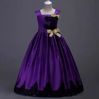 Модное детское праздничное платье принцессы для маленьких девочек, костюм принцессы на день рождения для подиума, длинное кружевное тюлевое платье 120 фиолетовый