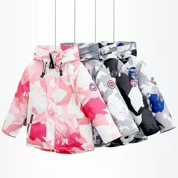 Модное детское зимнее пальто, пуховик с камуфляжным принтом и граффити