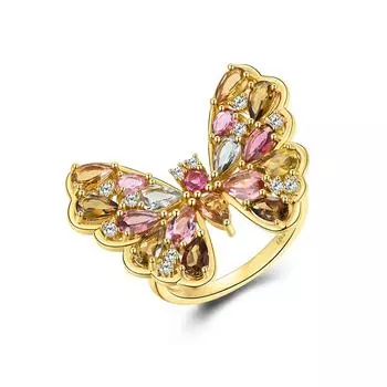 Модное дизайнерское шикарное серебряное кольцо в стиле бабочки с натуральным драгоценным камнем турмалином для девочек и женщин, модные ювелирные изделия, подарок для особых случаев US RING SIZE:7# разноцветный