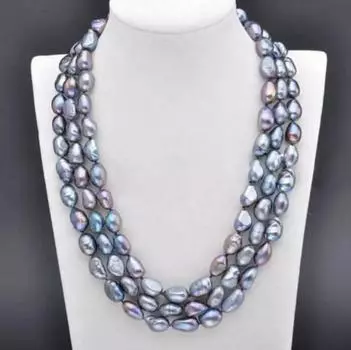 Модное длинное ожерелье из натурального черного пресноводного жемчуга в стиле барокко диаметром 7–8 мм, длина 48 дюймов.