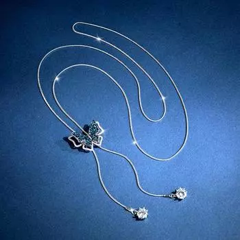 Модное длинное ожерелье с бабочкой из кристально-голубого цвета, регулируемая цепочка для свитера, 2025 г., новые женские украшения, подарки, аксессуары