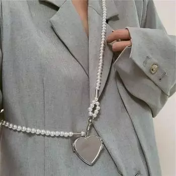 Модное длинное ожерелье с большим зеркальным кулоном в форме сердца, женская жемчужная цепочка, индивидуальные украшения, аксессуары для свадебной вечеринки 1PCS