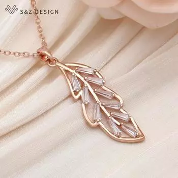 Модное длинное ожерелье с подвеской в виде листа для женщин, модный подарок, ювелирные изделия цвета розового золота с кубическим цирконием