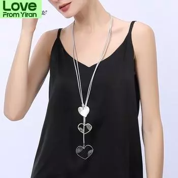 Модное длинное ожерелье-свитер в стиле бохо, женское женское кулон в виде сердца, регулируемые кожаные ожерелья, подарочные ювелирные изделия 80 см чёрный