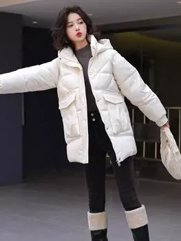 Модное длинное пальто для женщин, зимняя верхняя одежда, свободные женские куртки с капюшоном, толстые теплые парки с длинным рукавом M хаки