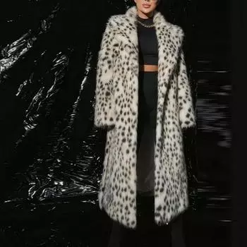 Модное длинное пальто из искусственного меха с отворотом из животного меха для женщин, свободное, с длинным рукавом, с карманами, женские пальто, осень-зима, теплая уличная толстая верхняя одежда S белый