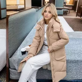 Модное длинное зимнее женское толстое свободное пальто большого размера с хлопковой подкладкой M белый