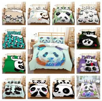 Модное домашнее постельное белье с 3D принтом панды, односпальная двуспальная кровать, полноразмерная наволочка и пододеяльник, 2/3 кусочка микрофибры, украшение для дома UK Single 135x200cm