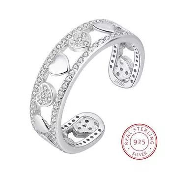 Модное двойное ажурное кольцо для пары с бриллиантами в форме сердца для женщин, серебро S925, подарок на годовщину, ювелирные изделия, кольца из стерлингового серебра 925 пробы для женщин Resizable белый