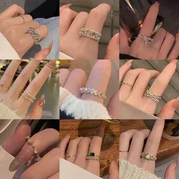 Модное двухрядное открытое кольцо с бриллиантами — регулируемая легкая роскошь с уникальным нишевым дизайном 37