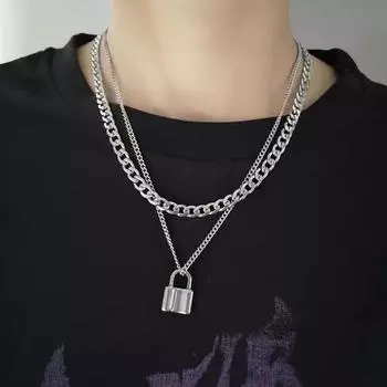Модное двухслойное хип-хоп ожерелье-цепочка на ключицу для женщин Lock necklace