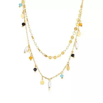 Модное двухслойное ожерелье из титановой стали в этническом стиле из нержавеющей стали с жемчугом для женщин