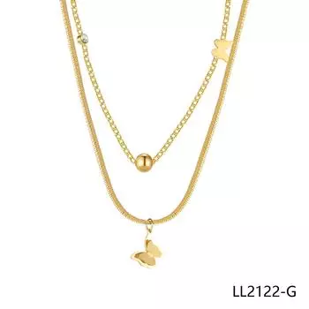 Модное двухслойное ожерелье в виде матовой бабочки для женщин из титановой стали 18-каратного золота с плоской костяной цепочкой в виде змеи