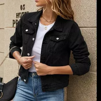 Модное джинсовое пальто-поло Slim Fit для женщин M чёрный