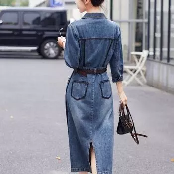 Модное джинсовое платье с высокой талией и повседневный стиль для женщин L