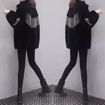 МОДНОЕ флисовое утолщенное пальто из овечьей шерсти для женщин 2024 года, новая зимняя корейская версия, большой размер, свободное, подходящее по цвету пальто из овечьей плюшевой шерсти Одежда M чёрный