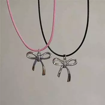 Модное готическое Y2K античное серебряное ожерелье-бантик с подвеской розового и черного цвета из кожи для женщин, ювелирные изделия, подарки для пар розовый