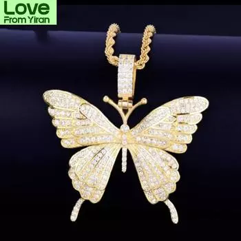 Модное хип-хоп бабочка животное циркон кулон ожерелье для мужчин и женщин панк-рок ювелирные изделия золотой