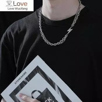 Модное хип-хоп двухслойное мужское ожерелье из нержавеющей стали с подвеской в виде молнии из циркония, мужское ювелирное украшение для вечеринки в подарок