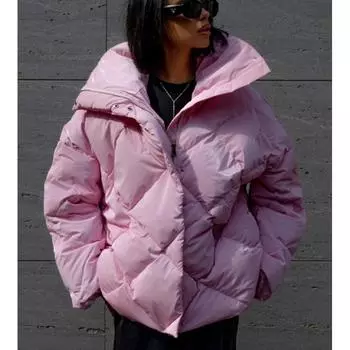 Модное хлопковое пальто Diamond, осенне-зимнее новое свободное пальто, повседневная куртка из хлопка с матовыми глянцевыми лацканами S чёрный