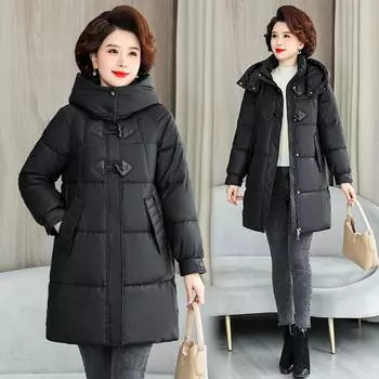 Модное хлопковое пальто для женщин, зимнее новое облегающее пальто средней длины, толстое теплое пальто для людей среднего и пожилого возраста M красный