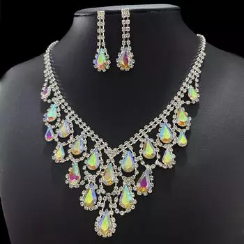 Модное хрустальное бриллиантовое ожерелье, серьги из двух частей, аксессуары для вечернего платья, ювелирные изделия для ужина, свадебные аксессуары для женщин