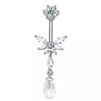 Модное хрустальное кольцо для пупка, пирсинг в форме сердца, крылья ангела, кулон, кольца для пупка для женщин, украшения для тела, ювелирные изделия A3