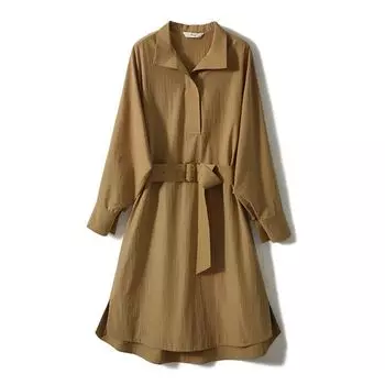 Модное и элегантное однотонное женское платье с воротником с лацканами и поясом M серый