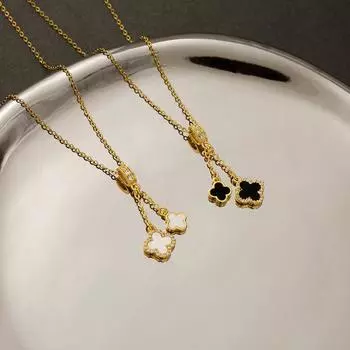 Модное и элегантное ожерелье из титановой стали с четырехлистным клевером и подвеской в виде четырехлистного клевера из циркония, гламурная цепочка на ключицу белый