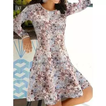 Модное и элегантное платье свободного кроя с круглым вырезом больших размеров 1XL