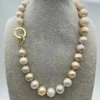 Модное и красивое розово-фиолетовое круглое жемчужное ожерелье в стиле барокко 18 дюймов.