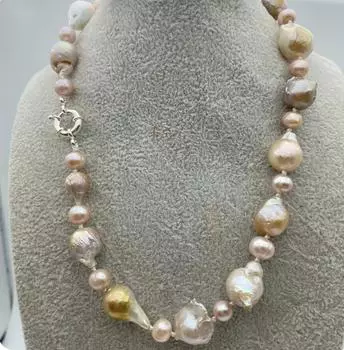 Модное и красивое розово-фиолетовое ожерелье с жемчугом в стиле барокко неправильной формы, 18 дюймов.