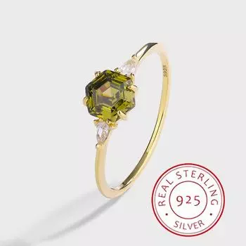 Модное и креативное настоящее серебряное кольцо S925 с шестью зубцами геометрической формы оливково-зеленого цвета для женщин с кольцами из циркона 6 зелёный