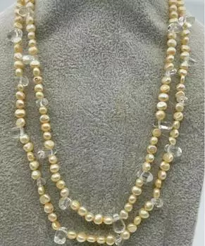 Модное и модное ожерелье ручной работы из неоформленного оригинального камня цвета шампанского, двустороннее ожерелье из пресноводного жемчуга в стиле барокко, 40 дюймов