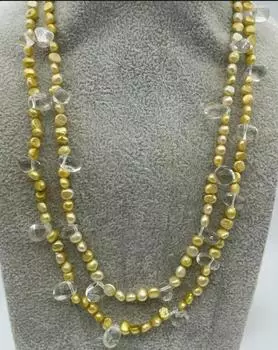 Модное и модное ожерелье ручной работы из неформованного оригинального желтого камня с двусторонним блеском в стиле барокко, ожерелье из пресноводного жемчуга длиной 40 дюймов.